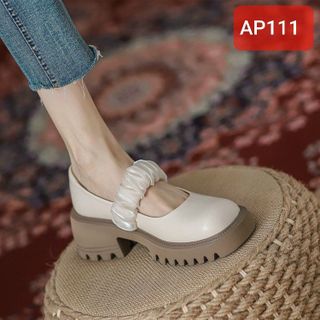 Giày búp bê nữ da mềm quai ngang chun co dãn AP111