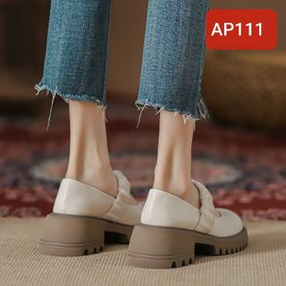 Giày búp bê nữ da mềm quai ngang chun co dãn AP111