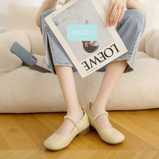 Giày búp bê nữ mũi vuông phối quai ngang đính ngọc trai AP120