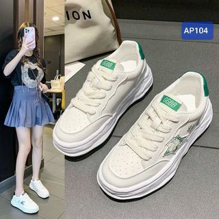 Giày thể thao trắng da mềm phối ngôi sao AP104