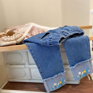 Quần jeans bé gái xắn gấu thêu hoa cho các nàng giá sỉ