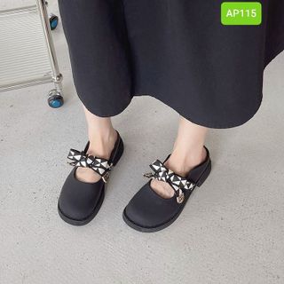 Dép sục nữ mũi tròn da bóng quai ngang thắt nơ AP115