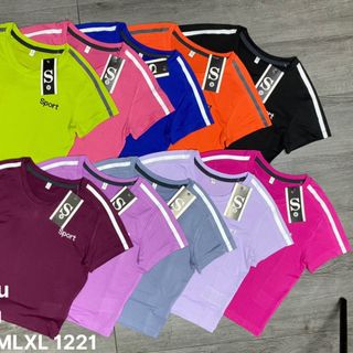 Áo thun Croptop nữ, áo thun cổ tròn thể thao nữ, chất vải lỗ kim thoáng mát size từ 55kg - 85kg