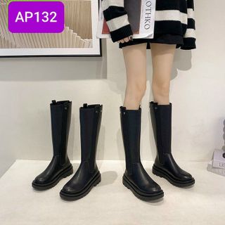 Giày boots cổ cao gót vuông chất da đẹp phối khóa sau tiện lợi AP132