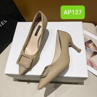 Giày cao gót nữ mũi nhọn phối khóa họa tiết vuông AP127