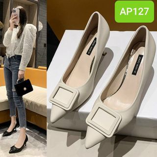 Giày cao gót nữ mũi nhọn phối khóa họa tiết vuông AP127