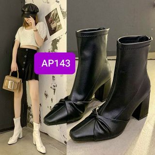 Boots nữ da mềm gót vuông kiểu xoắn nơ AP143