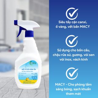 TẨY RỬA NANO BẠC ĐA NĂNG CẶN CANXI NHÀ TẮM, NHÀ VỆ SINH, TOILET, VÒI NƯỚC, INOX, VÁCH KÍNH, BỒN SỨ… CÔNG NGHỆ CHÂU ÂU AN TOÀN, HIỆU QUẢ MACY, CHAI XỊT 450ML