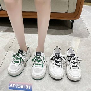 Giày thể thao nữ màu trắng đế bằng phối dây 2 màu AP156