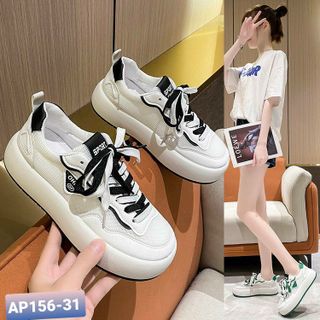 Giày thể thao nữ màu trắng đế bằng phối dây 2 màu AP156