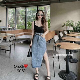 Chân váy Jeans xẻ tà (Không kèm đai) siêu sang chảnh