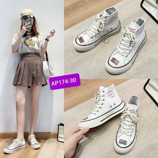 Giày thể thao chất vải màu trắng dáng basic AP174