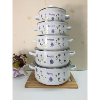 Bộ Nồi Men Cao Cấp 5 Kích Thước Khác Nhau, Tráng Men Sứ Bền Đẹp Cao Cấp
