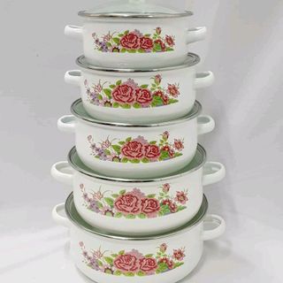 Bộ Nồi Men Cao Cấp 5 Kích Thước Khác Nhau, Tráng Men Sứ Bền Đẹp Cao Cấp