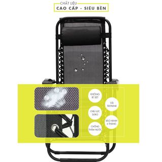 Ghế Xếp Thư Giãn Bella Khung Xếp Thép Cường Lực, Vải Textilen, Thoáng Mát Siêu Bền Chịu Tải 150kg