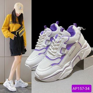 Giày thể thao nữ độn đế màu trắng viền màu đẹp AP157