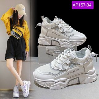 Giày thể thao nữ độn đế màu trắng viền màu đẹp AP157