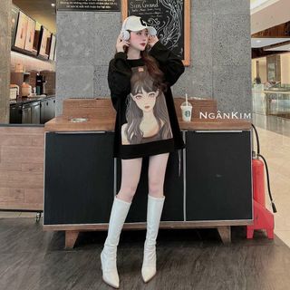 Áo cotton tay dài in hình cô gái dễ thương
