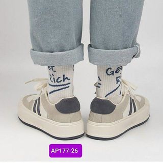 Giày thể thao nữ chất da mềm phối họa tiết 2 sọc đẹp AP177