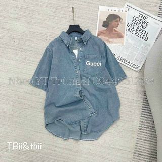 Áo jean cổ bẻ tay ngắn thêu
