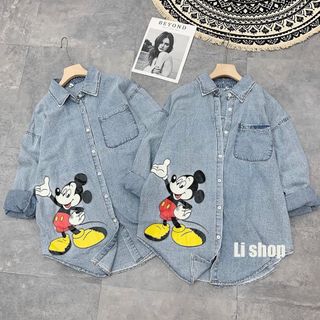 Áo jean cổ bẻ tay ngắn thêu