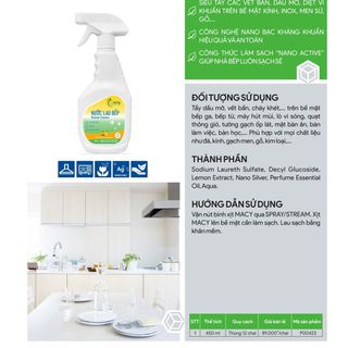 NƯỚC LAU BẾP NANO BẠC ĐA NĂNG TINH DẦU SẢ CHANH THIÊN NHIÊN CÔNG NGHỆ CHÂU ÂU AN TOÀN, HIỆU QUẢ MACY, CHAI XỊT 450ML