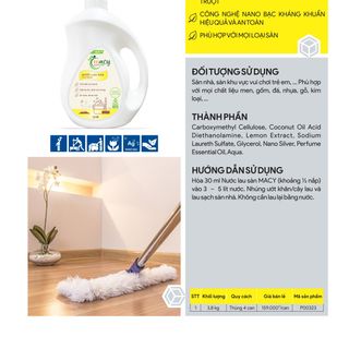 NƯỚC LAU SÀN NANO BẠC TINH DẦU SẢ CHANH THIÊN NHIÊN NGĂN NGỪA MUỖI, CÔN TRÙNG MACY  AN TOÀN HIỆU QUẢ, CAN 3,8Kg