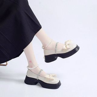 Giày búp bê nữ Mũi vuông quai ngọc trai phối Nơ A4