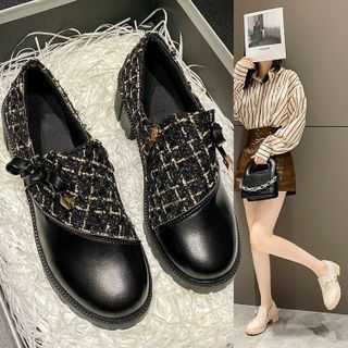 Giày nữ gót vuông đính nơ phối khóa kéo hông A5