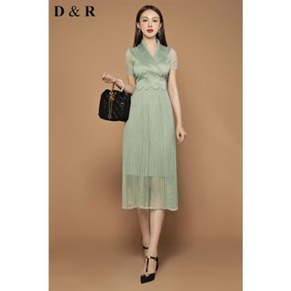 Đầm dự tiệc xếp ly nút Quảng Châu cao cấp D0100