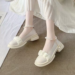 Giày búp bê nữ gót vuông quai ngọc trai phối bèo nhún A3