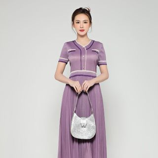 Đầm dự tiệc xếp ly Quảng Châu cao cấp