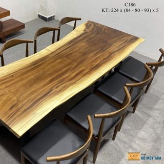 Bàn Gỗ Me Tây Nguyên Tấm, Bàn Làm Việc, Bàn Ăn, Bàn Sân Vườn Gỗ Me Tây Dài 2,24m x (84 - 80 - 93)cm x 5cm