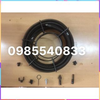 Dây Thông Tắc Vệ Sinh dài 15M, Thông Bồn Cầu, Dây Thông Cống Lò Xo dùng máy khoan ( 15m+6 đầu thông+ kết nối máy khoan )