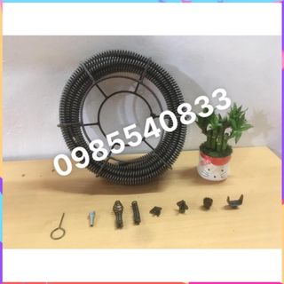 Dây Thông Tắc Vệ Sinh dài 15M, Thông Bồn Cầu, Dây Thông Cống Lò Xo dùng máy khoan ( 15m+6 đầu thông+ kết nối máy khoan )