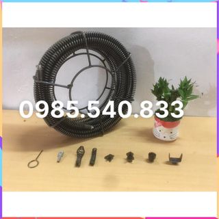Dây Thông Tắc Vệ Sinh dài 15M, Thông Bồn Cầu, Dây Thông Cống Lò Xo dùng máy khoan ( 15m+6 đầu thông+ kết nối máy khoan )