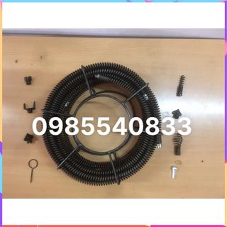 Dây Thông Tắc Vệ Sinh dài 15M, Thông Bồn Cầu, Dây Thông Cống Lò Xo dùng máy khoan ( 15m+6 đầu thông+ kết nối máy khoan )