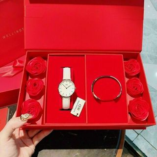 SET ĐỒNG HỒ D W DA KÈM CUFF HOA CAO CẤP