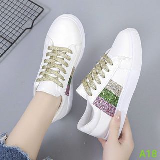 Giày thể thao nữ trắng 3 sọc kim tuyến A18