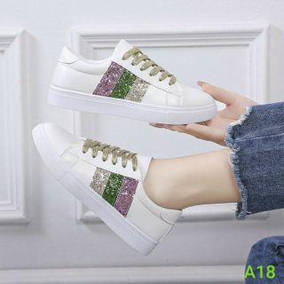 Giày thể thao nữ trắng 3 sọc kim tuyến A18