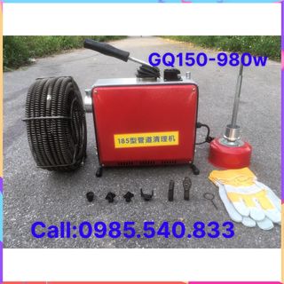 Máy thông tắc GQ150-980W tặng kèm kèm cuộn dây đường kính 16mm dài 15m và 4,5 mét dây lò xo phi 8
