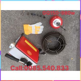 Máy thông tắc GQ150-980W tặng kèm kèm cuộn dây đường kính 16mm dài 15m và 4,5 mét dây lò xo phi 8