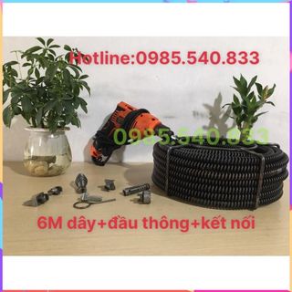 Dây thông tắc dùng cho máy khoan dài 6M ( 6M + 6 đầu thông + kết nối máy khoan....)