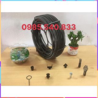 Dây Thông Tắc Vệ Sinh dài 9M, Dây Thông Bồn Cầu, Dây Thông Cống Lò Xo dùng máy khoan ( 9m+6đầu thông+kết nối máy khoan )