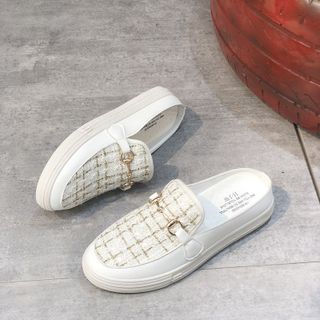 giày sục nữ da phối vải dạ phối móc xích đẹp SD12