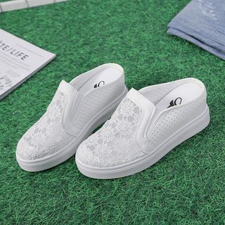 Giày nữ đế bằng chất vải lưới dệt thêu hoa nhí xinh xắn SD02