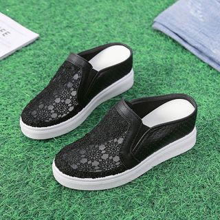 Giày nữ đế bằng chất vải lưới dệt thêu hoa nhí xinh xắn SD02