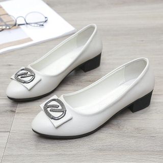 Giày búp bê gót vuông da mềm phối họa tiêt bản đẹp SD15