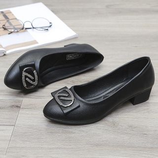 Giày búp bê gót vuông da mềm phối họa tiêt bản đẹp SD15