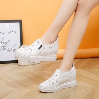 Giày slip on nữ độn đế da trơn có lỗ thoáng khí SD07 giá sỉ